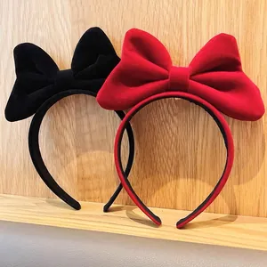 Red and black oversized velvet bow headbands with festive Korean style hair accessories