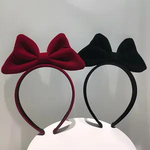 Women Sweet Oversized Satin Bow Headband Velvet Texture Hair Hoop Christmas New Year Party Hair Accessories Red Black