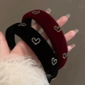 Velvet padded headbands in black and burgundy with metal heart charms for women