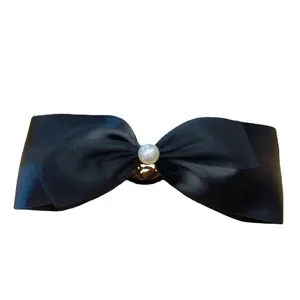 French vintage black satin mesh bow hair accessory with pearl detail for girls