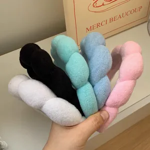 Thick plush twisted headband set in five soft colors for face washing and daily styling
