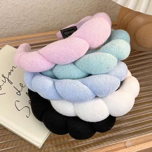 Thick handmade braided sponge headbands in pastel colors for high cranial top volume
