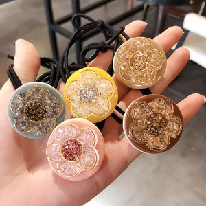 Resin Flower Elastic Hair Rope Korean Style Alloy Faux Crystal Hair Tie Versatile Daily Women Jewelry Wrist Bracelet