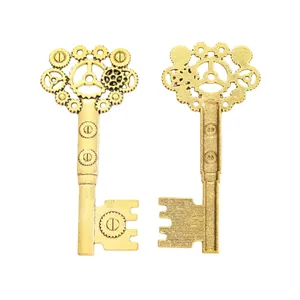 Steampunk style antique gold gear key pendants made of zinc alloy for DIY jewelry