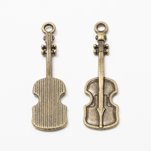 Vintage bronze alloy cello pendant with detailed texture for DIY jewelry making