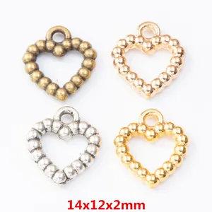 Legierung Herz Anhänger Perlenstruktur Hohl Pendants Für DIY Halskette Armband Schmuckherstellung Antik Bronze Silber Gold
