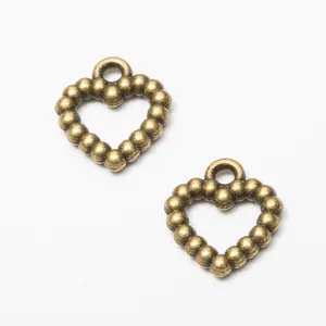 Vintage Bronze Herzanhänger mit Perlenrand für DIY Schmuckherstellung und Halsketten