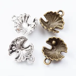 Vintage zinc alloy shell pendants with pearl design for DIY jewelry making in silver and bronze