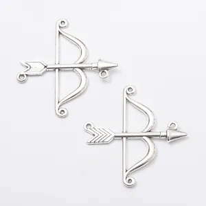 Vintage alloy bow and arrow pendants in retro silver finish for DIY jewelry making
