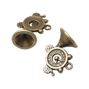 Antique bronze steampunk trumpet pendants with gear details for DIY jewelry making