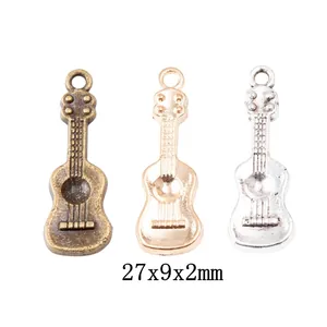 Vintage Zinc Alloy Guitar Shaped Pendant Music Instrument Charm For DIY Jewelry Making Keychain Necklace Accessory Bronze Gold Silver