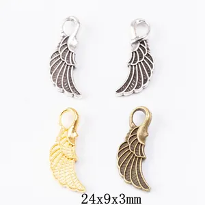 Retro Legering Vleugel Bedeltjes Veren Textuur DIY Sieraden Maken Accessoire Voor Ketting Armband Antiek Brons Zilver Goud