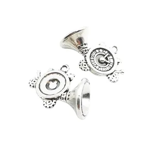 Vintage silver alloy trumpet horn charms with Roman numeral clock face for DIY jewelry