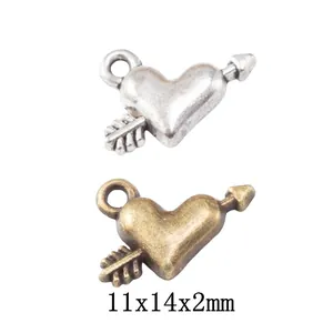 Breloques Vintage en Alliage de Zinc Cœur Avec Flèche Argent Antique Bronze Pendentifs en Métal pour la Fabrication de Bijoux DIY 2059