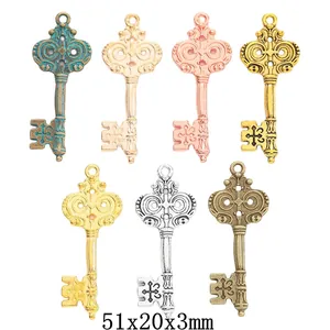 Vintage Zinc Alloy Key Pendants With Cross Pattern For DIY Jewelry Making Necklace Keychain Accessories Antique Metal Charms