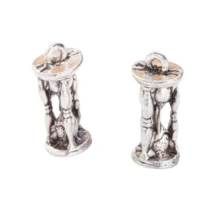 Pair of vintage silver hourglass charms for DIY jewelry making and necklace pendants