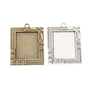 Vintage Rechteckige Anhängerbasen aus Legierung in Bronze und Silber für DIY-Schmuck