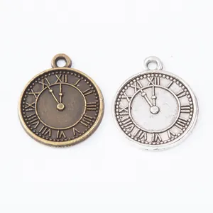 Pendentifs d'horloge vintage en alliage de zinc avec cadrans romains en bronze et argent