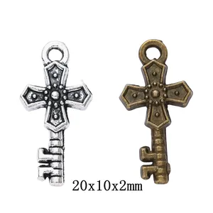 Vintage Alloy Cross Key Pendant For Necklace Keychain DIY Jewelry Making Antique Silver Bronze Metal Charms Accessories
