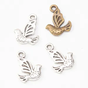 Antique bird bird charms in silver and bronze finish for DIY jewelry and crafts making