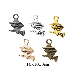 Vintage Zinc Alloy Halloween Witch on Broomstick Pendants For DIY Jewelry Making Necklaces Charms Retro Metal Accessory