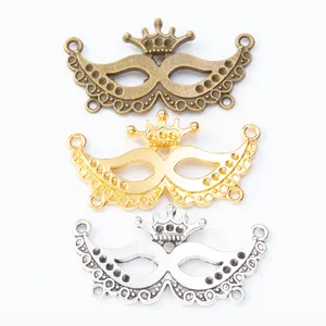 Retro alloy crown mask charms in bronze, gold, and silver for DIY jewelry making