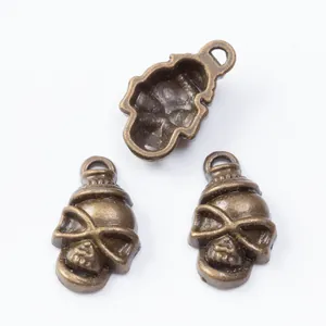Three-piece retro zinc alloy skull pendants with glasses in antique bronze finish