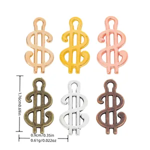 Vintage Alloy Dollar Sign Pendants DIY Jewelry Making Metallic Money Symbol Charms For Necklace Bracelet Earrings Accessories 17x9mm