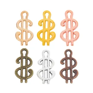 Set of six vintage alloy dollar sign charms in multiple metallic colors for DIY jewelry