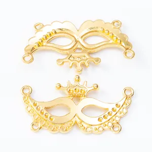 DIY gold alloy crown mask connector charms with four loops for jewelry making