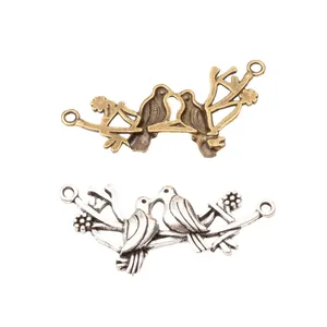 Connecteurs oiseaux sur branche en alliage pour bijoux DIY en bronze et argent