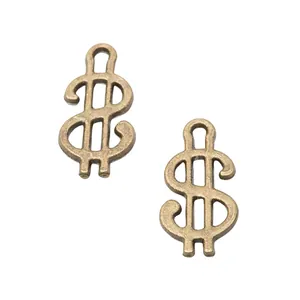 Set of two vintage bronze alloy dollar sign charms for DIY jewelry making accessories