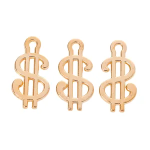 Detailed view of three gold dollar sign alloy pendants for DIY jewelry making accessories