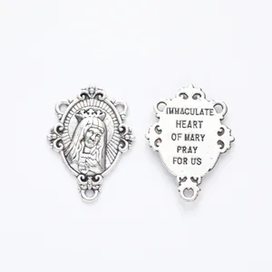 Vintage ασημένιος σύνδεσμος ροζάριο Immaculate Heart of Mary για DIY κοσμήματα