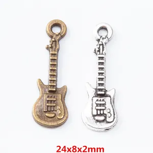 Vintage Zinc Alloy Electric Guitar Charms Musical Instrument Pendants For DIY Jewelry Making Antique Bronze Silver