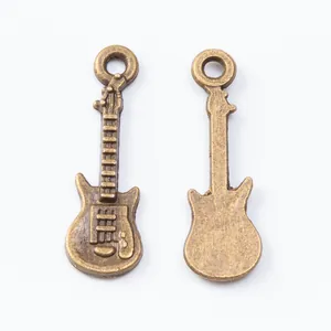 Vintage bronze zinc alloy guitar charms for DIY jewelry making featuring two musical pendants