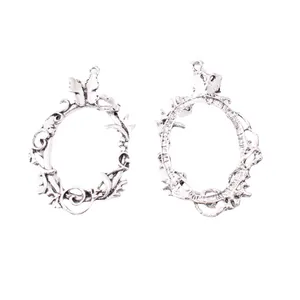 Vintage alloy wreath pendants with butterfly and vine carvings for DIY jewelry making