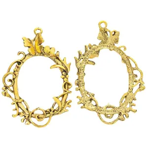Vintage golden alloy wreath pendants with intricate hollow floral design for DIY jewelry