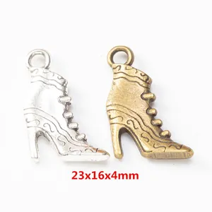 Vintage Zinklegering Hoge Hak Schoen Hangers Voor DIY Sieraden Maken Antiek Brons Zilver Steampunk Laars Accessoires