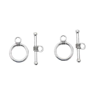 Antique silver toggle clasps with striped texture for DIY jewelry making accessories