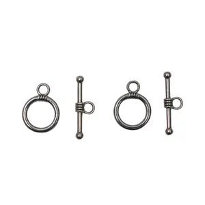 Antique silver alloy OT toggle clasps for DIY jewelry making with textured details