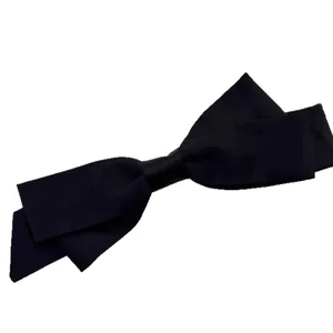 Elegant black satin bow hair clip for women, academy style accessory on white background