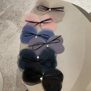 Elegant multi-layer mesh bow hair clips with pearls in six assorted pastel colors