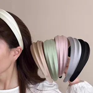 Retro High Crown Padded Satin Headband Elegant Solid Color Wide Sponge Hair Band Hair Hoop For Women Daily Face Wash