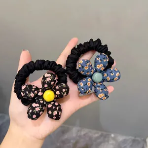 Floral print fabric flower hair ties set for women, sweet scrunchie ponytail holders