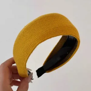 Serre-tête large en tricot jaune vif avec doublure antidérapante et tissu texturé doux