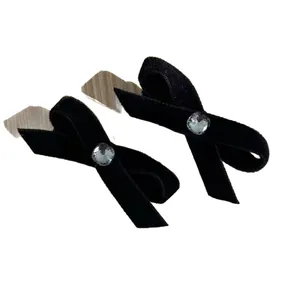 Barrettes à cheveux en velours noir style français avec cristal brillant pour femmes
