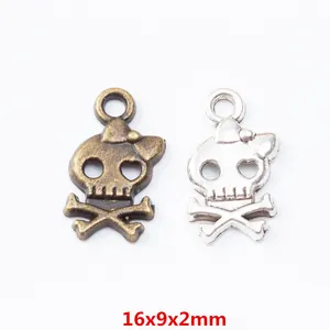Vintage Zinc Alloy Skull Bow Crossbones Pendant Charms For DIY Jewelry Making Necklaces Bracelets Accessories Antique Finish
