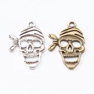 Vintage zinc alloy pirate skull pendants in antique silver and bronze for DIY jewelry