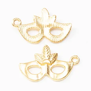 DIY vintage gold alloy masquerade mask pendants for jewelry making with vertical texture